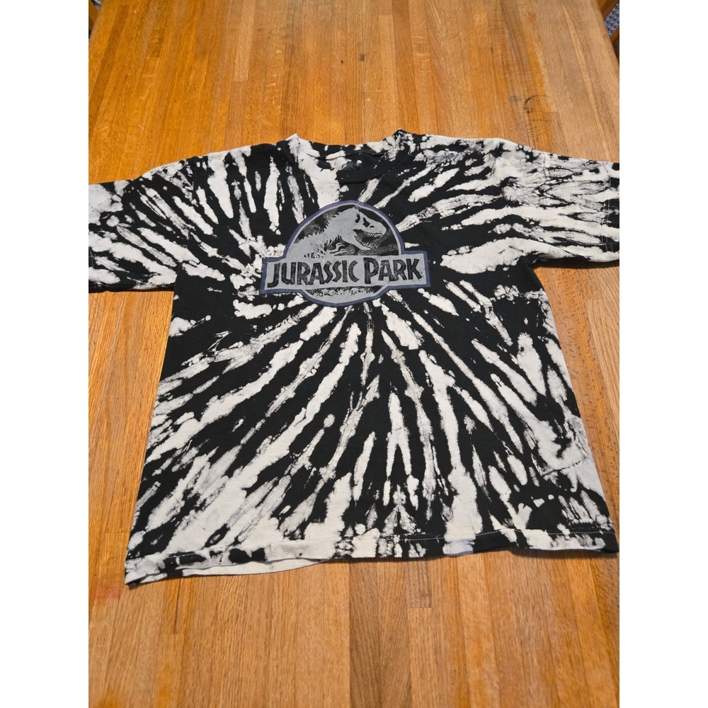Jurassic Park Women Medium Black White Purple Tie Dye T-Rex Graphic Logo Shirt